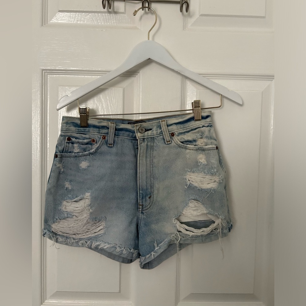 Abercrombie & Fitch Light Blue Distressed Denim Shorts